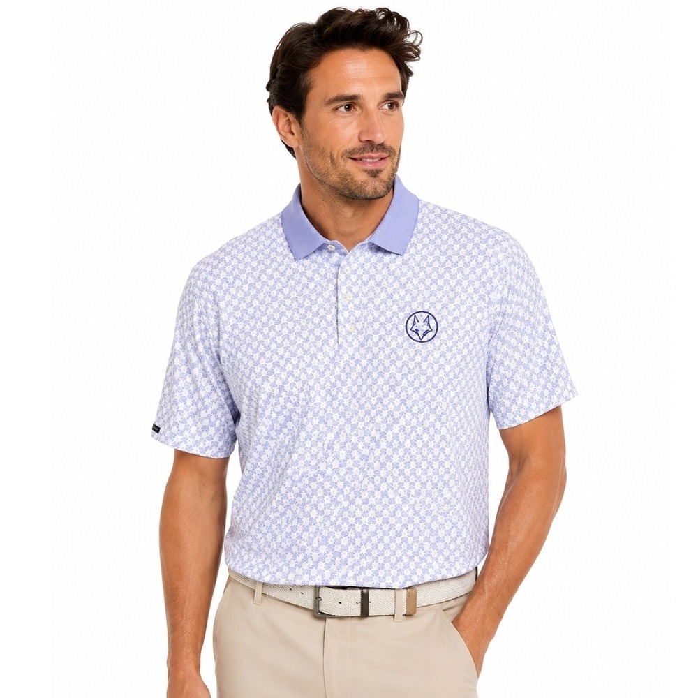 Dunning Golf Polo Shirt Mens XXL Blue White Geometric Floral Short Sleeve